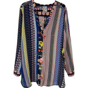 Johnny Was Garden Astrid Tunic 100% Vibrant patchwork Silk oversize 1X